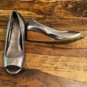 Cole Haan gold open toe wedge with Nike Air